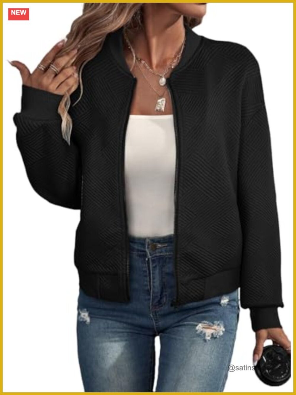 Womens Bomber Jacket Casual Lightweight Zip Up with Pockets
